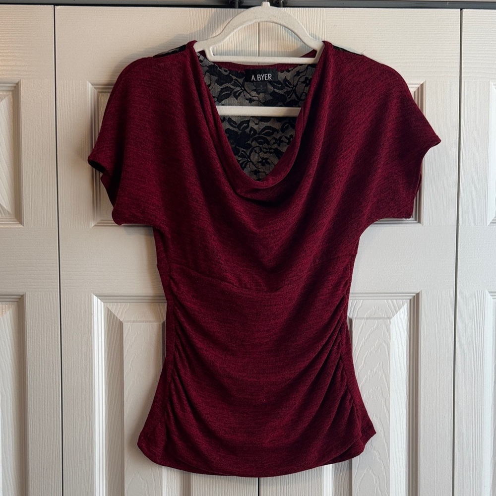 A. Byer Women's Deep Red Cowl Neck Blouse